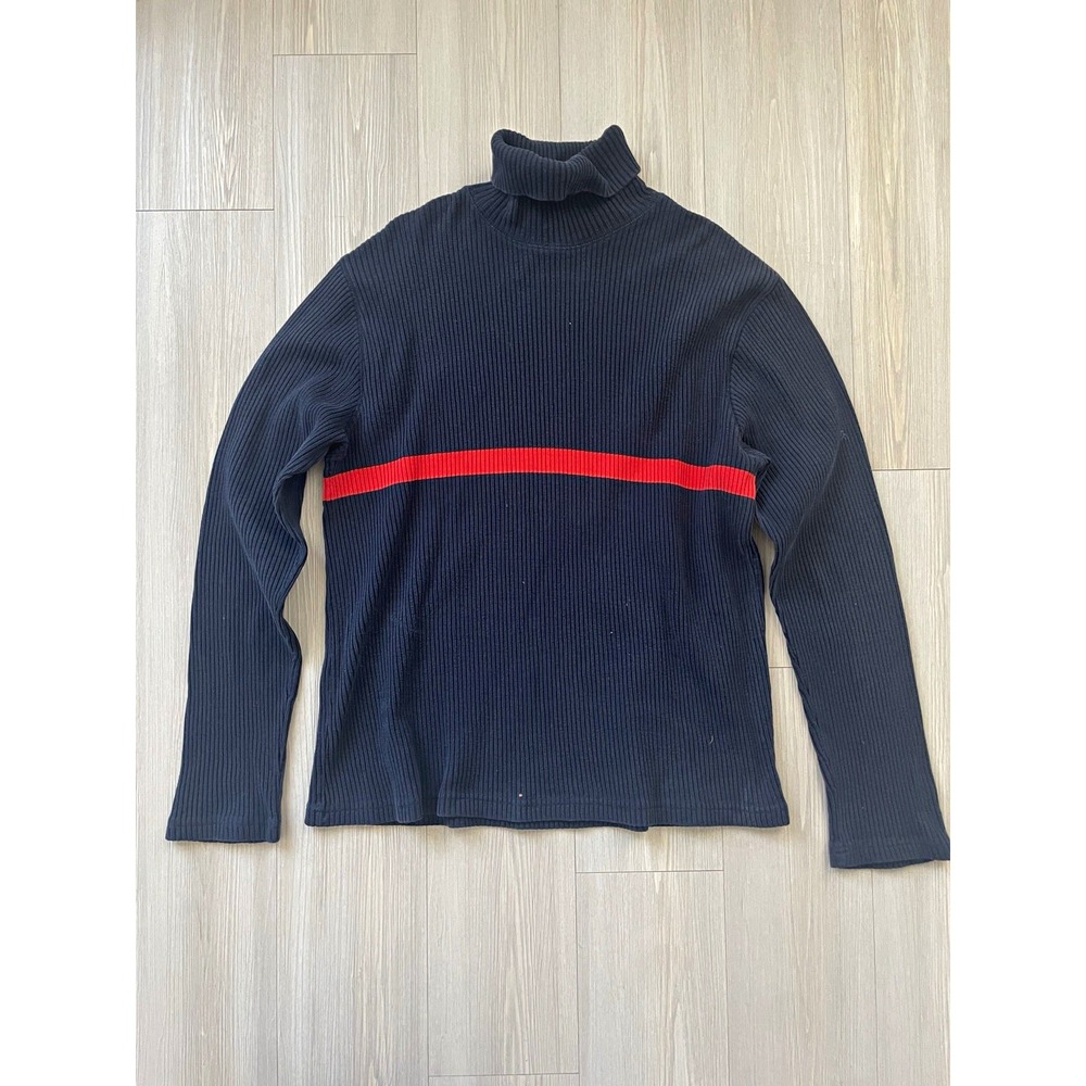 Polo Ralph Lauren Women's Rib Knit Turtleneck Navy/Red Stripe Sweater Sz M
